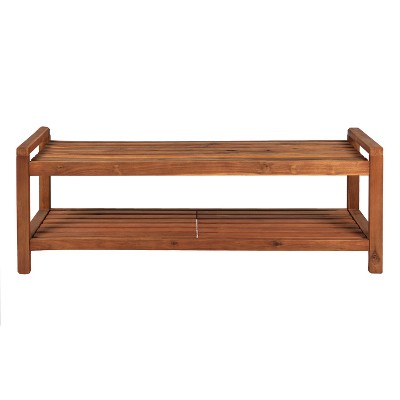Blane Teak Acacia Wood 52" Mid-Century Modern Outdoor Bench