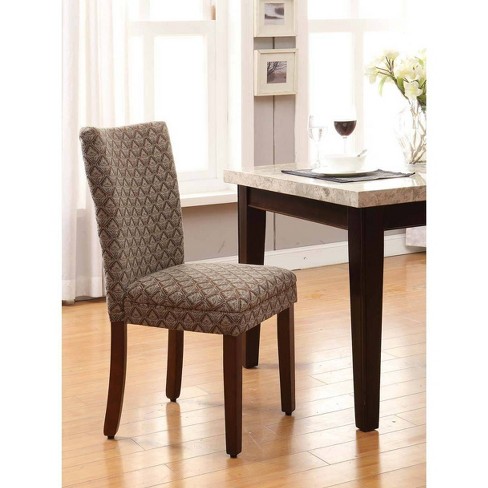 Parsons Dining Chair Blue Brown Damask, Dining Room Blue Damask Chairs