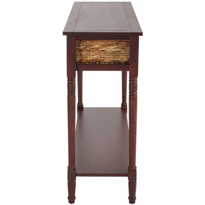 Christa Cherry Pine Console Table with Rattan Storage