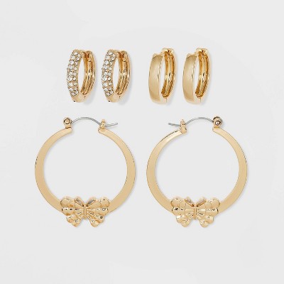 Open Graduated Size Hoop Earring Set 3ct - Wild Fable™ Gold