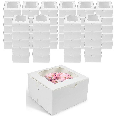 O'Creme Small Bakery Cake Boxes With Window, 4x4x2.5, Cupcakes Donuts Cookies Pastries - Pack of 50