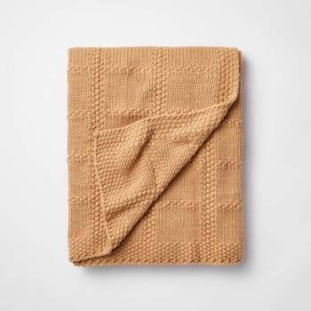 Grid Knit Throw Blanket Camel - Threshold™ designed with Studio McGee