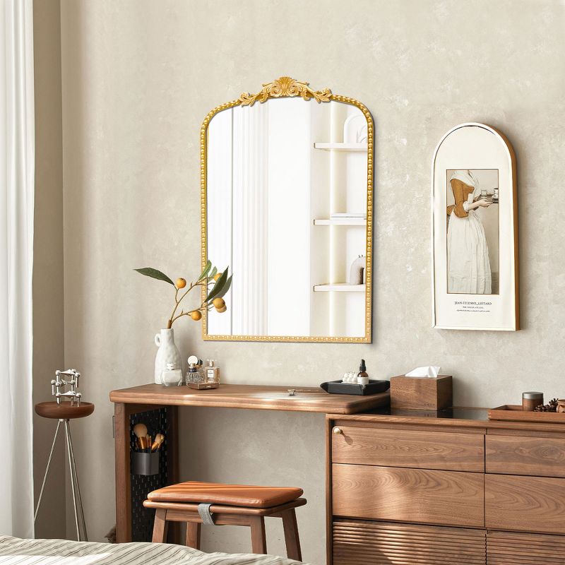 SKONYON Arched Wall Mirror Gold Metal Mirror 21x28 Inch Elegant Decor for Home Living Spaces, 4 of 10