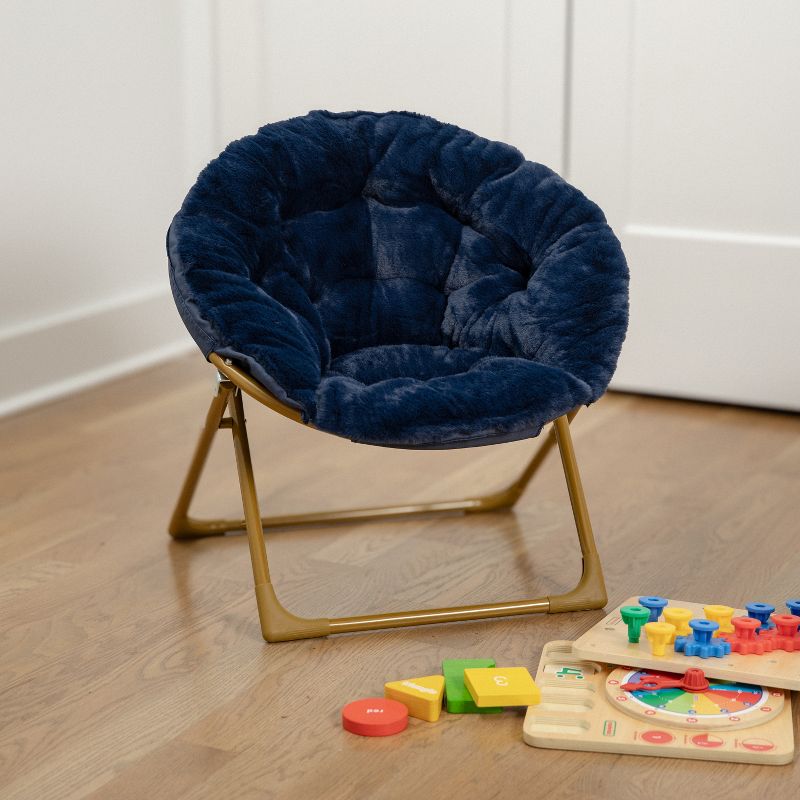 Emma and Oliver Kid's Folding Saucer Chair with Cozy Faux Fur Upholstery and Metal Frame for Playroom, Bedrooms, Nursery and More, 2 of 13