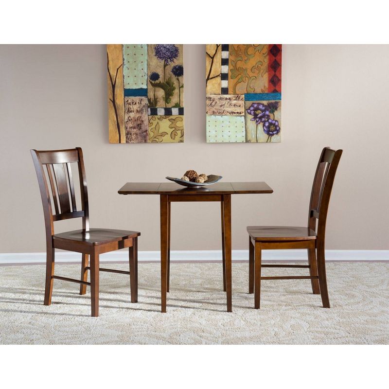 Small Dual Drop Leaf Dining Table with 2 San Remo Splat Back Chairs Espresso - International Concepts, 6 of 8