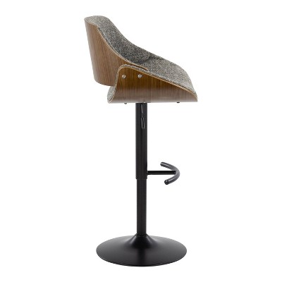 Set of 2 Walnut and Dark Gray Adjustable Swivel Barstools