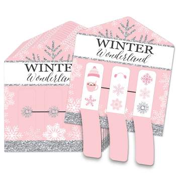 Big Dot of Happiness Pink Winter Wonderland - Holiday Snowflake Birthday Party and Baby Shower Game Pickle Cards - Pull Tabs 3-in-a-Row - Set of 12