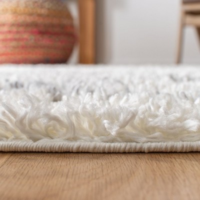 Ivory and Light Grey Diamond Pattern Synthetic Shag Runner Rug