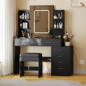 Makeup Vanity, Vanity Desk with Mirror , White Vanity with 6 Drawers and Shelves, Vanity Desk, Vanity with Stool - 1 of 4