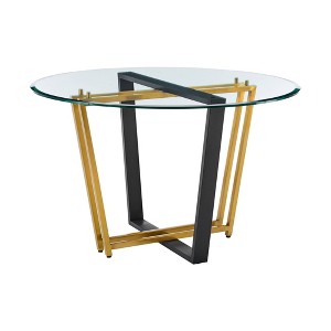 Armen Living Devi Round Glass Brushed Stainless Steel and Iron Base Dining Table - 1 of 4