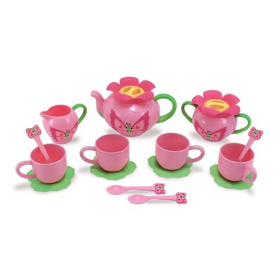 Rosy Pink Butterfly-Themed 17-Piece Plastic Tea Set