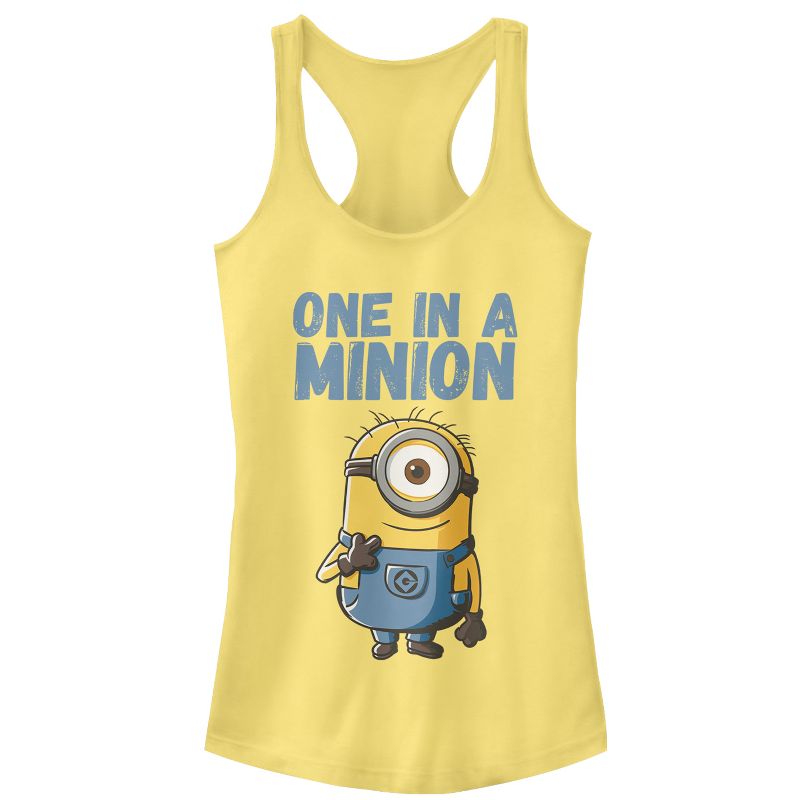 Juniors Womens Despicable Me Cute One in a Minion Racerback Tank Top, 1 of 4