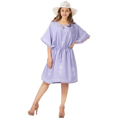 LA LEELA Women's House Daily Routine Evening Wear Loungewear Dress Tunic Ladies Cover Ups for Women Bikini Cover-Up for Women One Size Purple, Solid