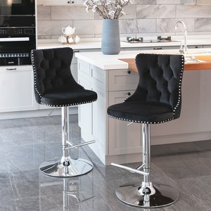 FONTOI 2 PCS Upholstered Barstools with Adjusatble Seat Height, Swivel Bar Stools with Backs for Living Room Kitchen, Black&Silver, 17.1"*45.6"*18.1" - 1 of 4
