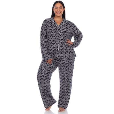 Women's Plus Size Short Sleeve Top And Pants Pajama Set White/blue