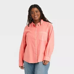 Women's Plus Size Long Sleeve Classic Fit Button-Down Shirt - Universal Thread™ Coral Red 4X