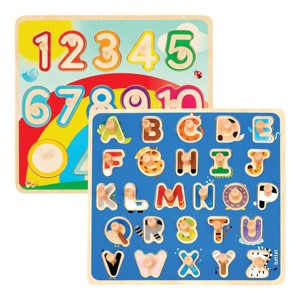 Battat Wooden ABC and Numbers Peg Puzzle Set - 1 of 4