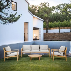 Moda Furnishings 4 - Piece Acacia Wood Patio Outdoor Conversation Set With Cushions - 1 of 4