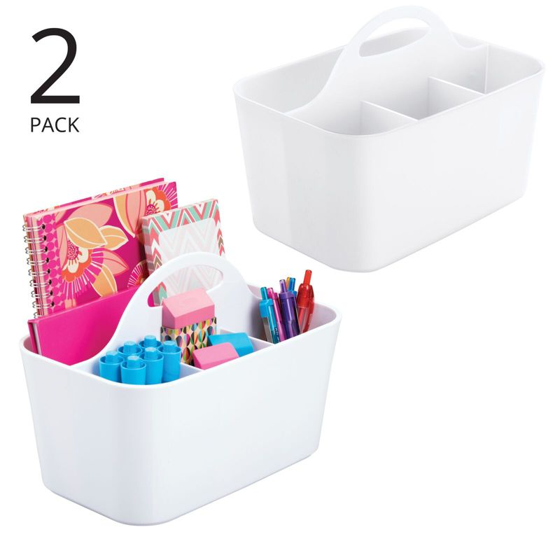 mDesign Small Plastic Caddy Tote for Desktop Office Supplies, 2 of 10