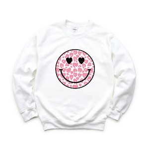 Simply Sage Market Women's Graphic Sweatshirt Leopard Heart Eyes Smiley - 1 of 4