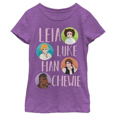 Girl's Star Wars: Galaxy of Adventures Leia Luke Han Chewie T-Shirt -  Purple Berry - Large