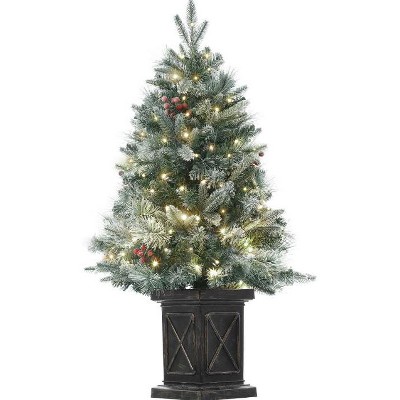 WhizMax 3 Ft Small Prelit Snow Flocked Christmas Tree, Tabletop Christmas Tree with 78 Warm White Lights, Battery Box for Home, Office Decoration