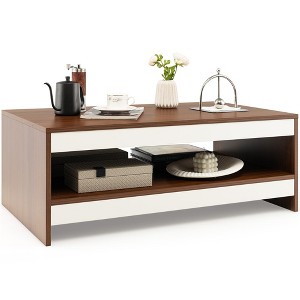 Costway Coffee Table Wood 2-Tier Rectangular Coffee Table W/Storage Shelf Living Room - 1 of 4