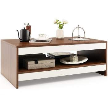 Costway Coffee Table Wood 2-Tier Rectangular Coffee Table W/Storage Shelf Living Room