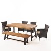 GDFStudio Preston Outdoor Acacia Wood and Wicker 6 Piece Dining Set - 2 of 4