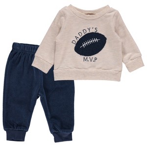 Chick Pea Baby Boy Infant and Newborn Adorable Outdoor Pants set 2 Pack Football MVP Navy Blue 3-6M - 1 of 4