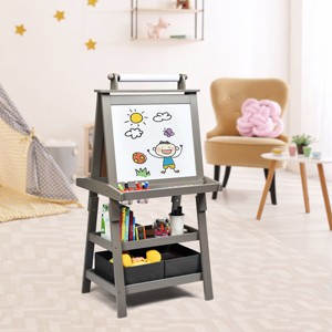 Safstar 3 in 1 Double-Sided Storage Art Easel w/ Paint Cups for Kids Writing Earl Grey - 1 of 4