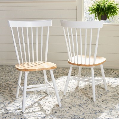 Windsor White/Natural Malaysian Oak Spindle Side Chair, Set of 2