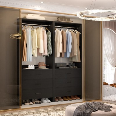 Aheaplus 24'' Freestanding Closet Organizer System with Hanging Rods and Drawers