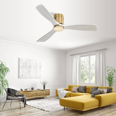 52 Inch Low Profile Ceiling Fan DC 3 Solid Wood Fan Blade Noiseless Reversible Motor Remote Control Without Light