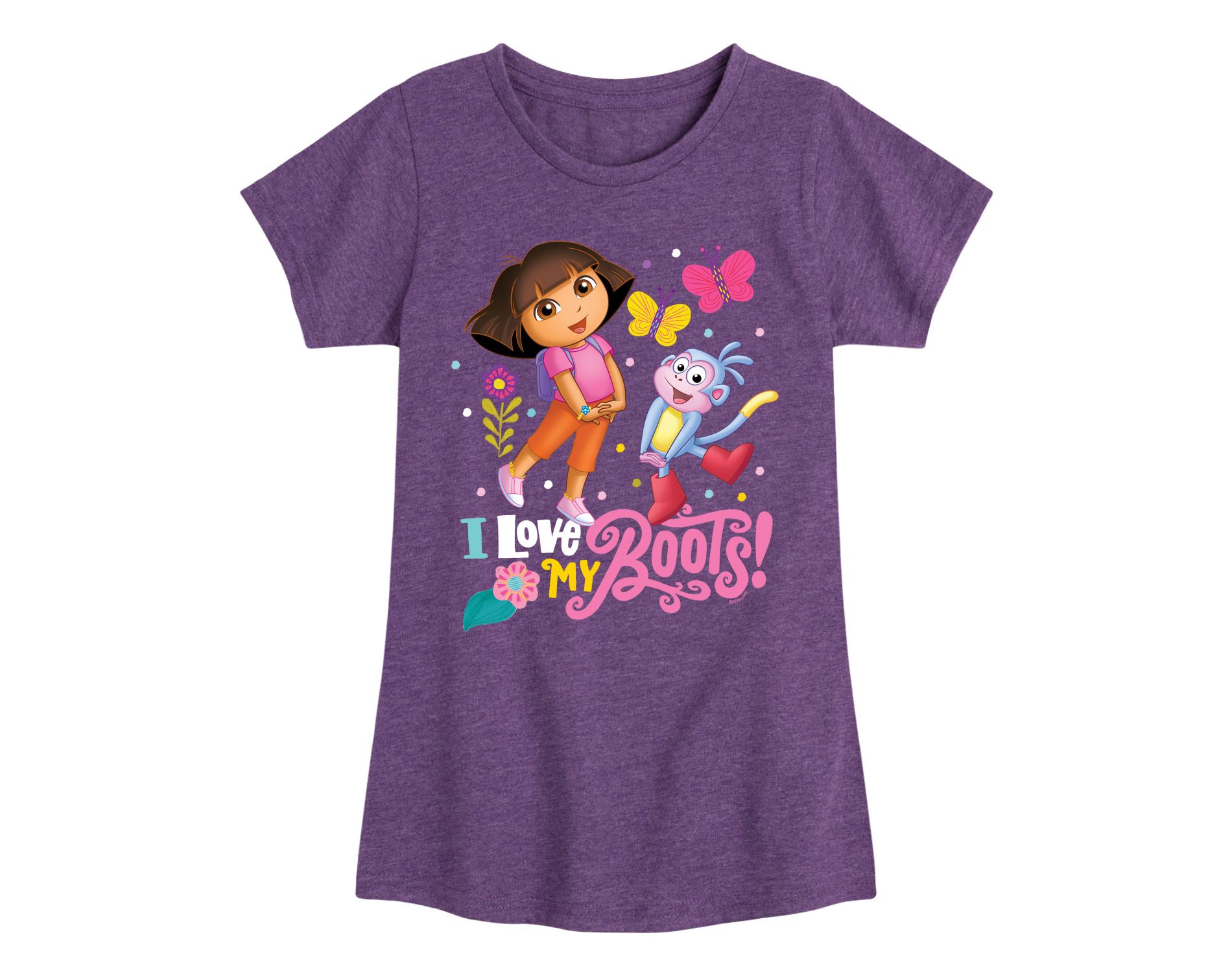 Girls' Dora the Explorer I Love My Boots Fitted Short Sleeve Graphic T-Shirt - Heather Purple - 3T