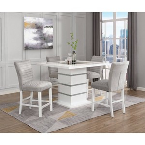 Acme Furniture 19" Elizaveta Accent Chair: Gray Velvet, White High Gloss, Faux Diamond Inlay - 1 of 4