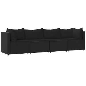 vidaXL 4-Piece Black Patio Lounge Set - Weather Resistant Poly Rattan Outdoor Furniture - Includes Thickly Padded Cushions and a Sturdy Steel Frame - 1 of 4