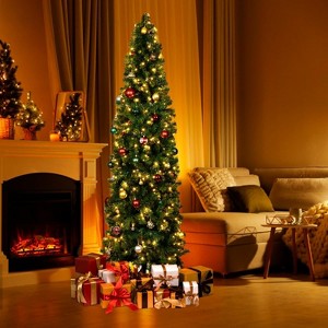 Pre-Lit Pencil Christmas Tree, Artificial Skinny Christmas Tree W/Metal Hinges & Base, Perfect for Indoor Shops Office and Holiday - 1 of 4