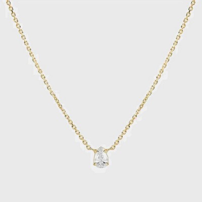 Hollywood Sensation 18K Gold Plated Sterling Silver Dainty Cable Chain Necklace with AAAAA Pear Cut Cubic Zirconia Pendant 16 InchesGold