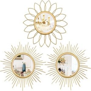 Attop 3-Pack Gold Sunburst Wall Mirrors 12 Inch Decorative Hanging Mirrors with Flower Design for Living Room Bedroom Entryway - 1 of 4