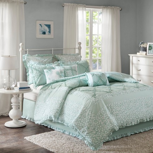 Aqua Gretchen Cotton Percale Duvet Cover Set 9pc Target