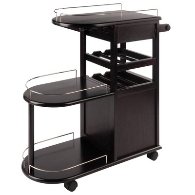 Espresso Wood Entertainment Cart with Wine Rack and Storage