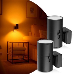 YANSUN 2-Pack 1W Light-Control Plug-In Night Lights, Black Cylinder Wall Lamp, Amber 2000K - 1 of 1