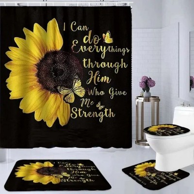LunaLulinlk 4 Pcs Bathroom Shower Curtain Set Sunflower Shower Curtain