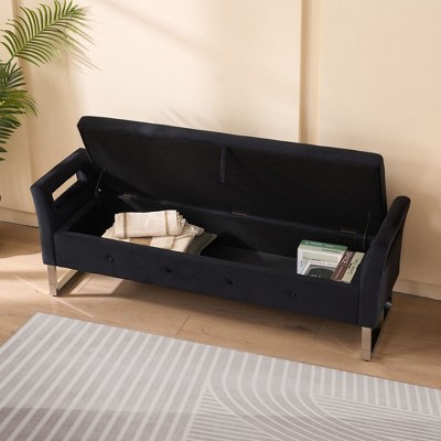 NicBex Modern Rectangular Velvet Ottoman Bench with Hollow Armrests,Wide Storage Ottoman for Living Room,Bedroom