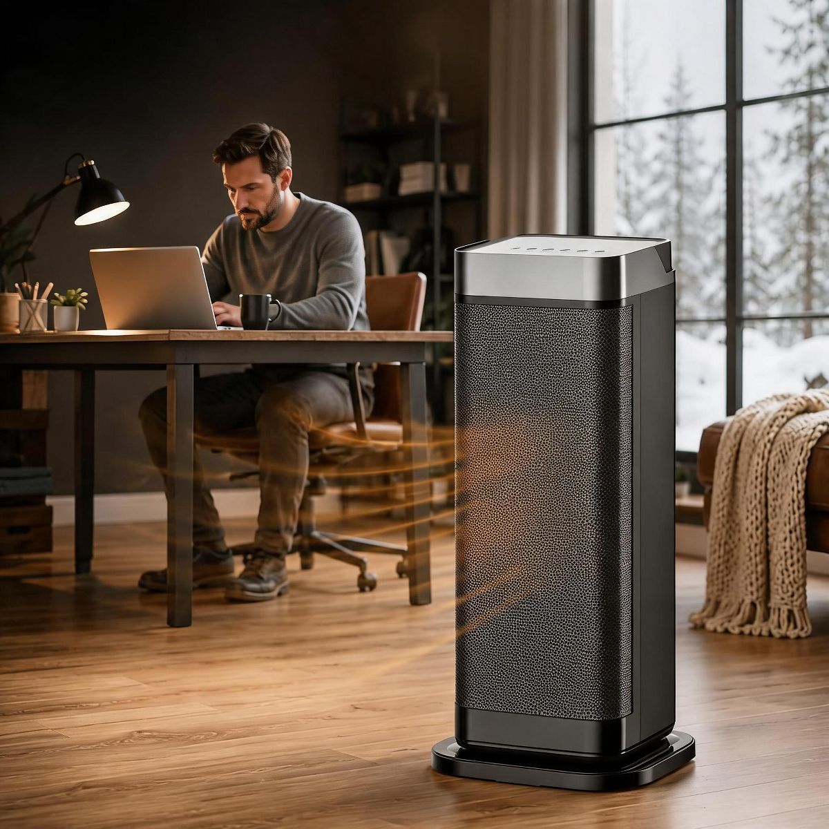 1500W PTC Ceramic Tower Space Heater with Remote Control, 4 Modes, 60 Degree Oscillation, 12H Timer & LED Display