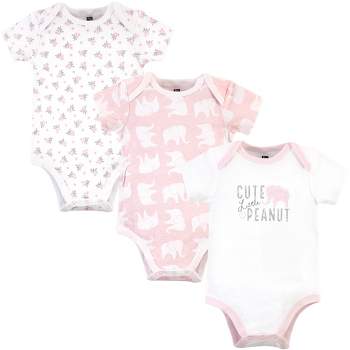 Hudson Baby Infant Girl Cotton Bodysuits 3pk, Pink Elephant