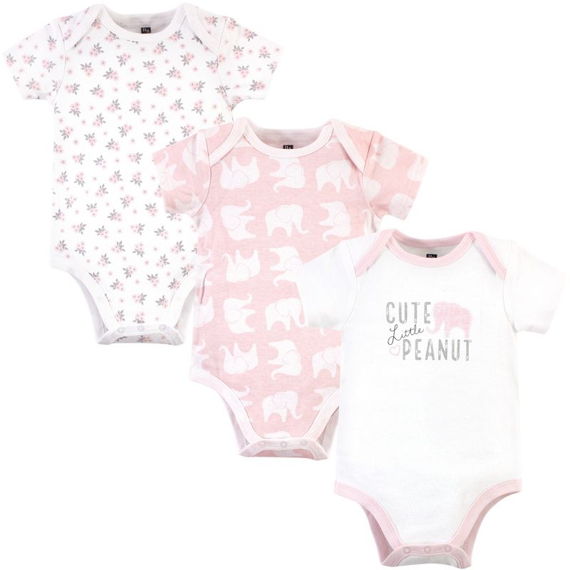 Hudson Baby Infant Girl Cotton Bodysuits 3pk, Pink Elephant, 1 of 6