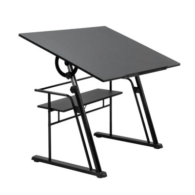 Contemporary Black Wood Adjustable Drafting Table with Storage