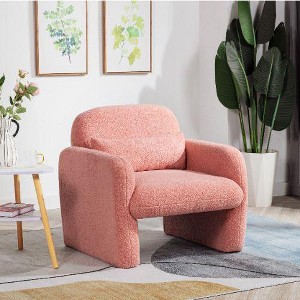 CAVINAS Minimalist Single Sofa Chair with Arms and Pillow, Teddy Fleece Armchair, Accent Chair for Living Room, Bedroom - 1 of 4